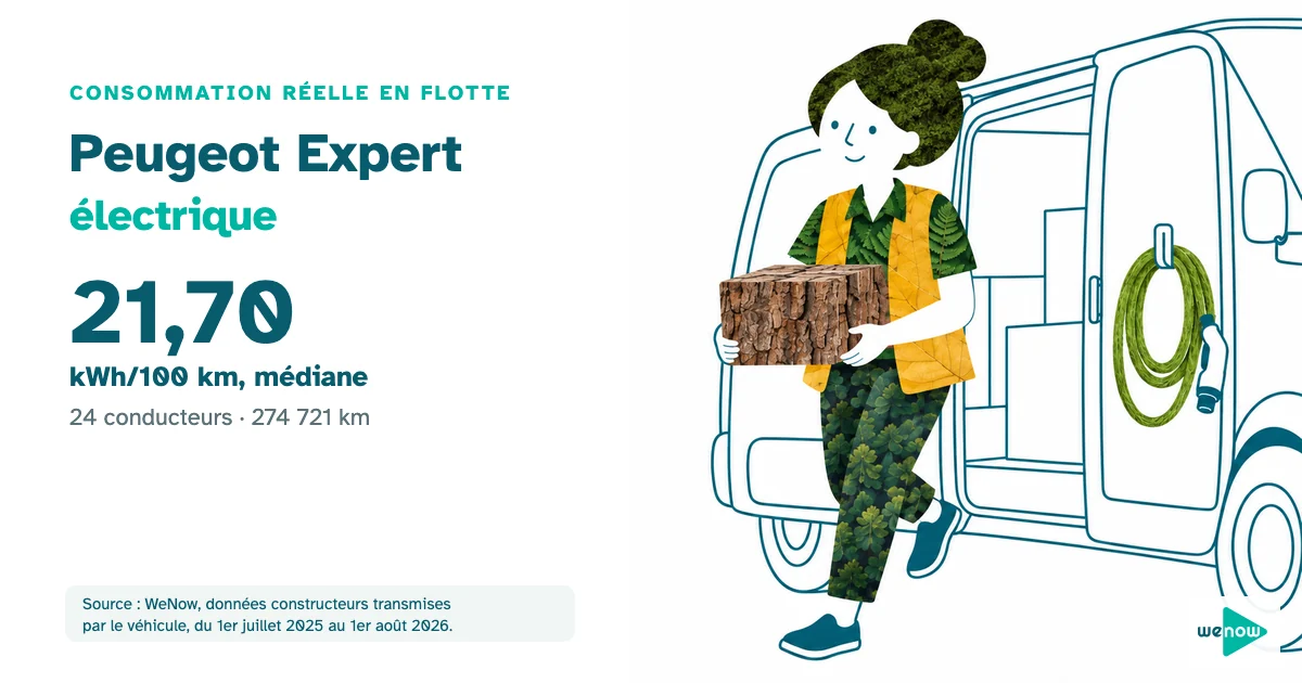 Une livreuse concentrée descend un colis de son fourgon électrique, consommation réelle du Peugeot Expert électrique en flotte