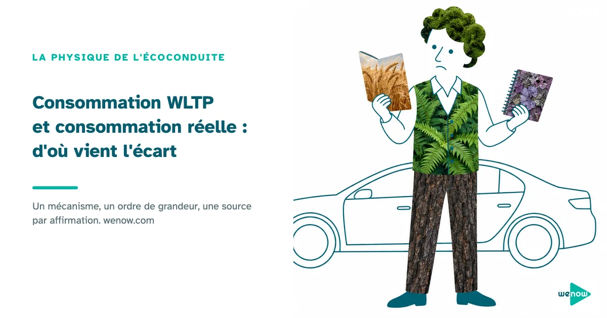 Un gestionnaire de flotte compare une brochure et un carnet de relevés devant une berline : consommation WLTP et consommation réelle